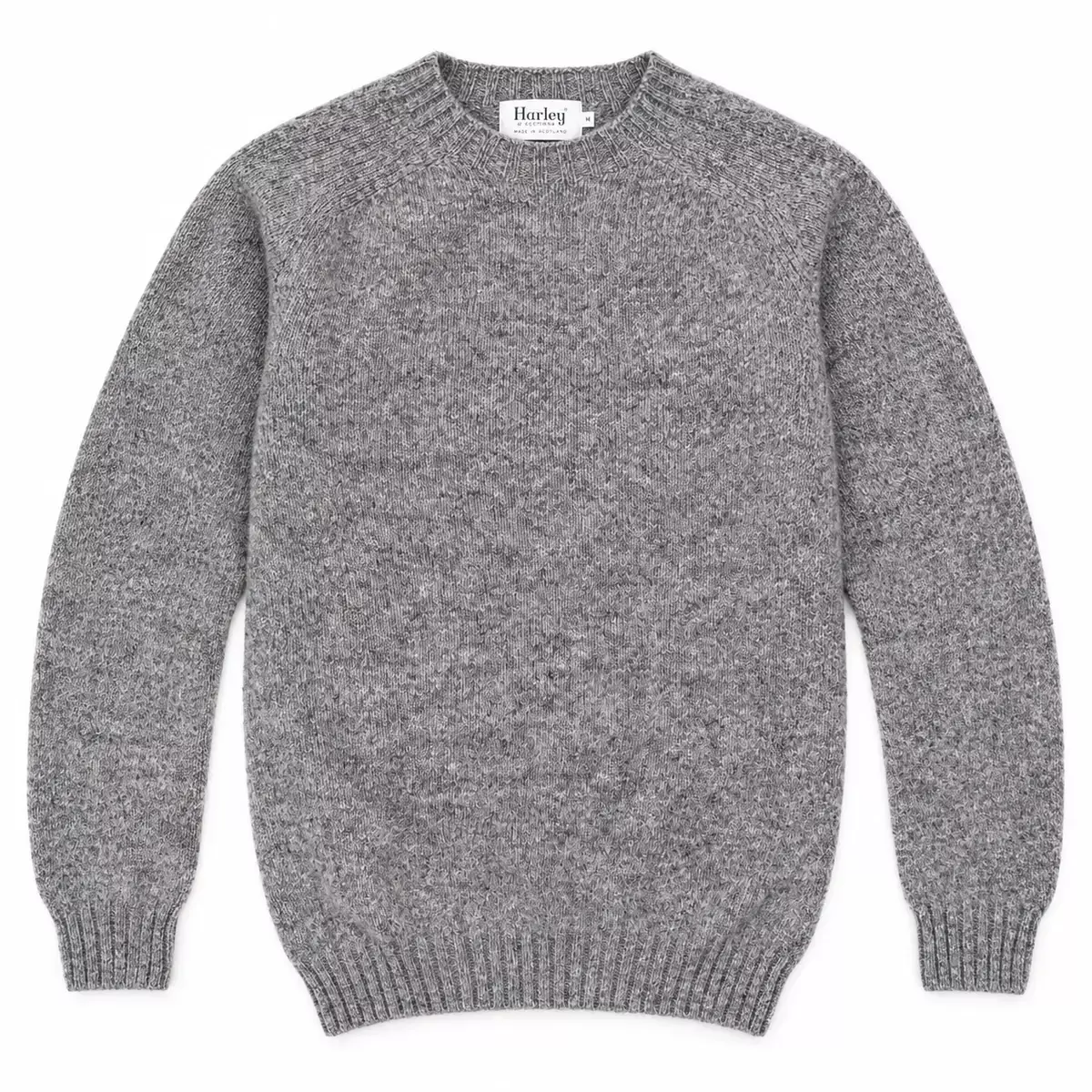 Harley of Scotland Herren-Wollpullover Grau meliert Vorderansicht